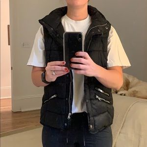 Black puffer vest with hoodie